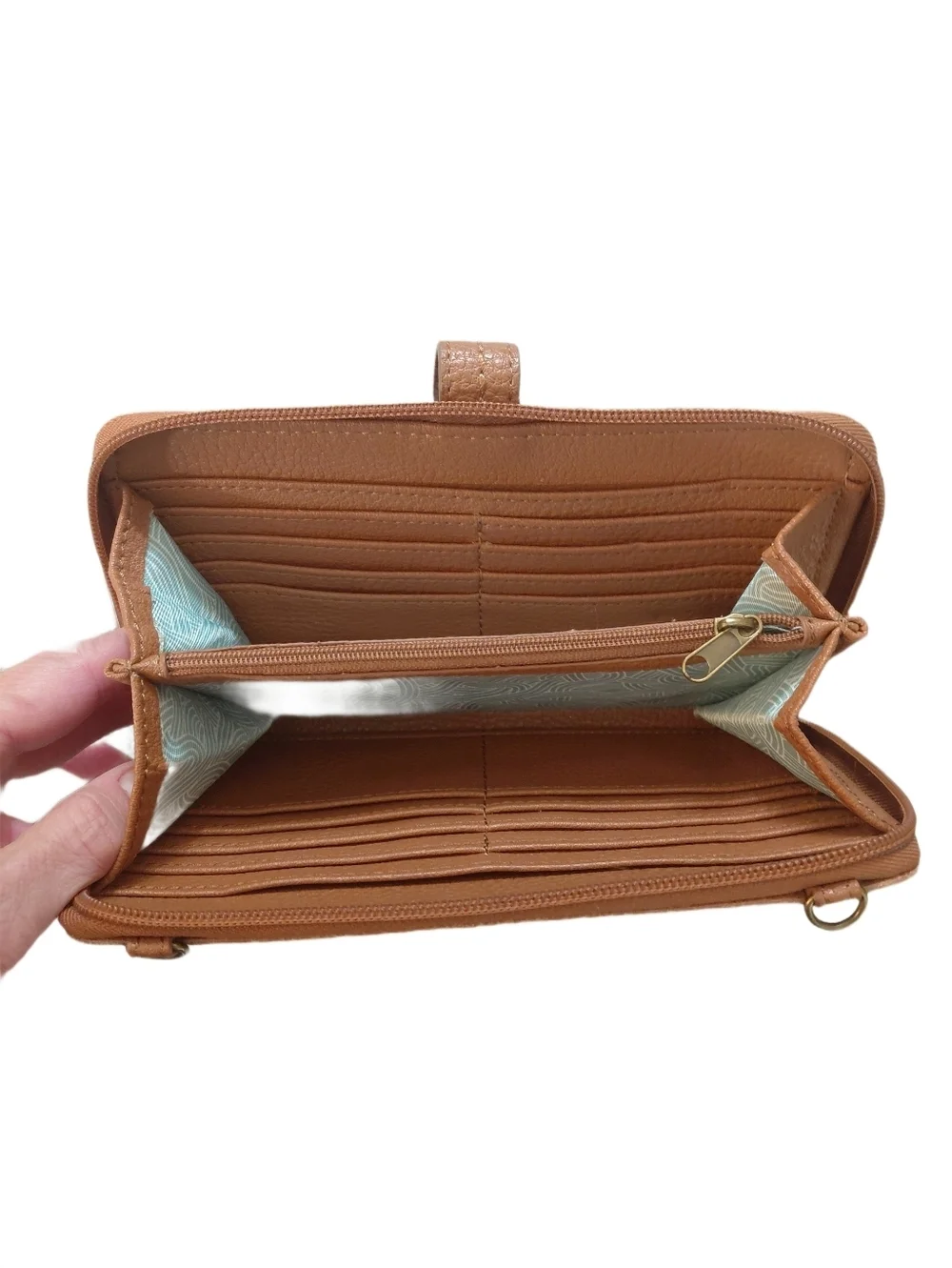 The Sak Tan Leather Zip Wallet Genuine Leather Accordian Wallet Clutch